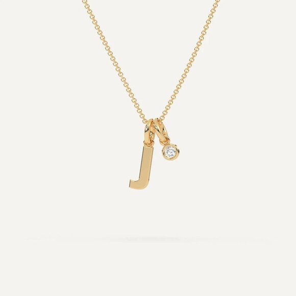 BNWT 14k Solid Yellow Gold Initial J Necklace with Lab Grown Diamond - Picture 2 of 16